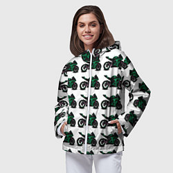Ветровка с капюшоном женская Motorbike dark green, цвет: 3D-белый — фото 2