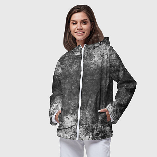 Женская ветровка Абстракция - grey and white wall with cracks / 3D-Белый – фото 3
