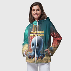Ветровка с капюшоном женская Blueberini Octopusini мем, цвет: 3D-белый — фото 2