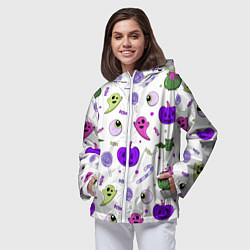 Ветровка с капюшоном женская Halloween purple pumpkin pattern, цвет: 3D-белый — фото 2