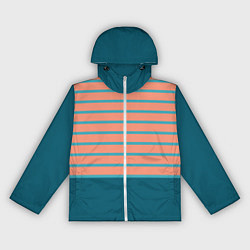 Ветровка с капюшоном женская Полосатый мандариновый морской рассвет с однотоном, цвет: 3D-белый
