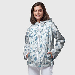 Ветровка с капюшоном женская Мемфис синий с серым клетчатый геометрический узор, цвет: 3D-белый — фото 2