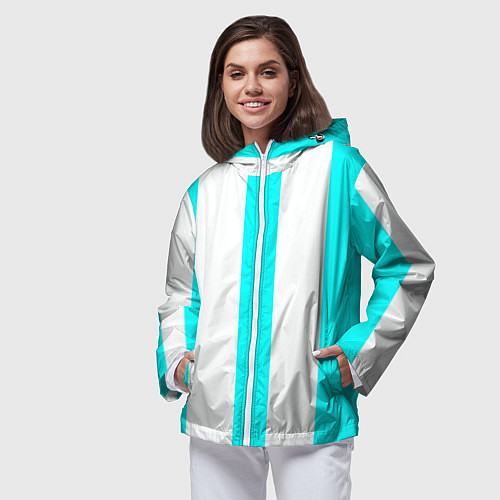 Женская ветровка Color light blue white lines / 3D-Белый – фото 3