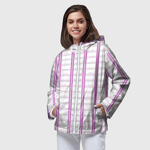 Женская ветровка Color white cage pink line / 3D-Белый – фото 3