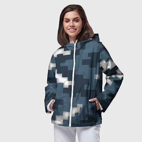 Женская ветровка Пиксельная текстура камуфляж / 3D-Белый – фото 3
