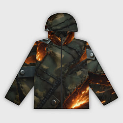 Ветровка с капюшоном женская Разорванный камуфляж с огнем, цвет: 3D-черный