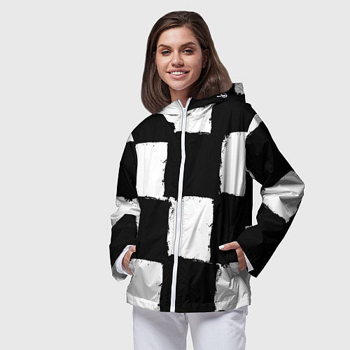 Женская ветровка Черные квадраты в виде шахматной доски / 3D-Белый – фото 3