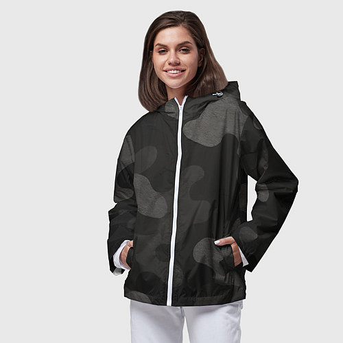 Женская ветровка Черно-серый камуфляж / 3D-Белый – фото 3