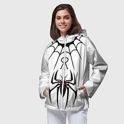 Ветровка с капюшоном женская Паук на белом - the web of Fate, цвет: 3D-белый — фото 2