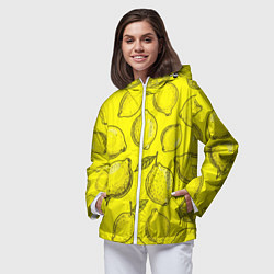 Ветровка с капюшоном женская Яркий лимонный узор - паттерн, цвет: 3D-белый — фото 2