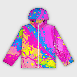 Ветровка с капюшоном женская Яркая абстракция из розовых и голубых красок, цвет: 3D-белый