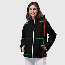 Ветровка с капюшоном женская Color black green orange stripes, цвет: 3D-белый — фото 2