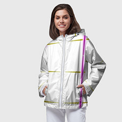 Ветровка с капюшоном женская Color white pink yellow stripes, цвет: 3D-белый — фото 2