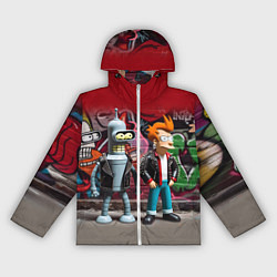 Ветровка с капюшоном женская Bender bending robot and Fry - ai art graffiti, цвет: 3D-белый