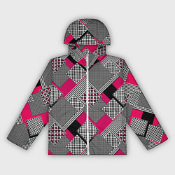 Ветровка с капюшоном женская Красно черная абстрактная геометрия пэчворк, цвет: 3D-белый
