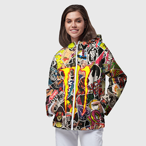 Женская ветровка Monster energy stikers logo / 3D-Белый – фото 3