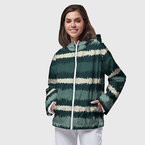Женская ветровка Полосы зигзагообразные зеленые / 3D-Белый – фото 3