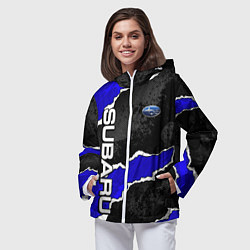 Ветровка с капюшоном женская Subaru - синий разрыв, цвет: 3D-белый — фото 2