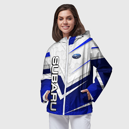 Женская ветровка Субару - белый и синий / 3D-Белый – фото 3