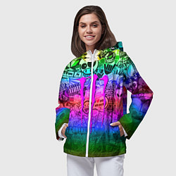 Ветровка с капюшоном женская Monster energy неоновые стикеры, цвет: 3D-белый — фото 2