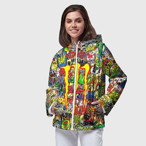 Женская ветровка Monster energy sticker grafity / 3D-Белый – фото 3