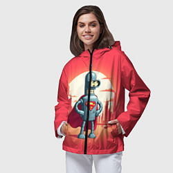 Ветровка с капюшоном женская Робот-сгибальщик Бендер супермен - коллаба, цвет: 3D-черный — фото 2