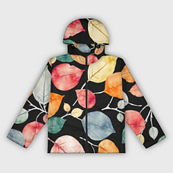 Ветровка с капюшоном женская Разноцветные акварельные листья на чёрном, AI, цвет: 3D-черный