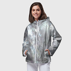 Ветровка с капюшоном женская Абстракция - white smoke on gray background, цвет: 3D-белый — фото 2