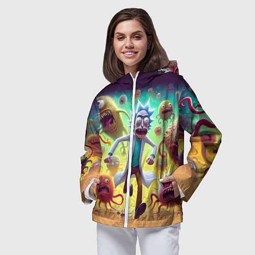 Женская ветровка Рик Санчес убегает от монстров / 3D-Белый – фото 3