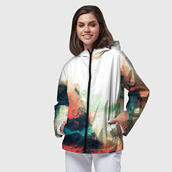 Ветровка с капюшоном женская Абстракция с плавными формами краски, цвет: 3D-черный — фото 2
