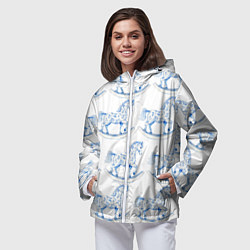 Ветровка с капюшоном женская Лошадка качалка гжель, цвет: 3D-белый — фото 2