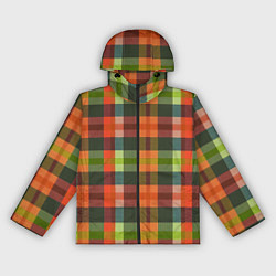Ветровка с капюшоном женская Красно-зелёная клетка с текстурой ткани, цвет: 3D-черный