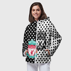 Ветровка с капюшоном женская Liverpool черно белые точки, цвет: 3D-белый — фото 2