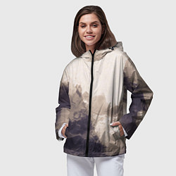 Ветровка с капюшоном женская Сепия абстрактная горная река, цвет: 3D-черный — фото 2