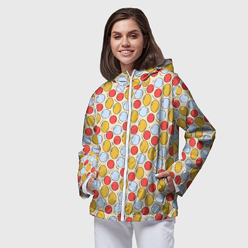 Женская ветровка Красные, голубые и желтые пузыри / 3D-Белый – фото 3
