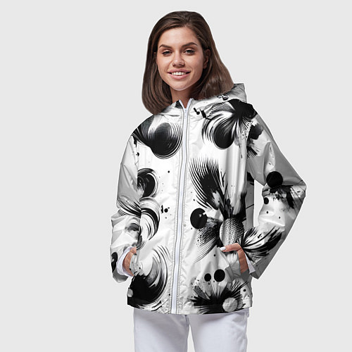 Женская ветровка Чёрно-белая абстракция нейроарт / 3D-Белый – фото 3
