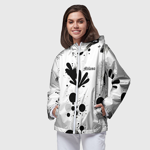 Женская ветровка Растительный паттерн и кляксы - Милан / 3D-Белый – фото 3