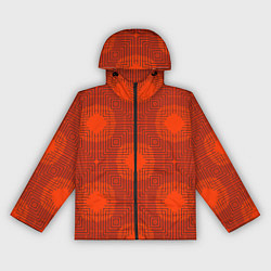 Ветровка с капюшоном женская Красные ромбы на решетке из линий, цвет: 3D-черный