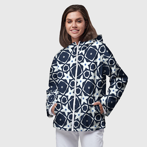 Женская ветровка Звезды и ромбы на синем / 3D-Белый – фото 3