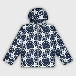Ветровка с капюшоном женская Звезды и ромбы на синем, цвет: 3D-белый