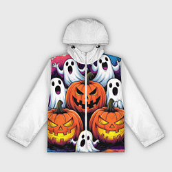Ветровка с капюшоном женская Happy Halloween 25, цвет: 3D-белый