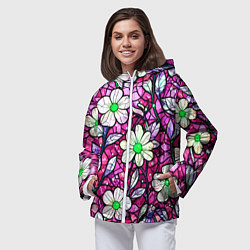Ветровка с капюшоном женская Цветочный розовый витраж, цвет: 3D-белый — фото 2