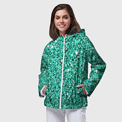 Ветровка с капюшоном женская Нефритовый зелёный текстура крошки крапинки, цвет: 3D-белый — фото 2