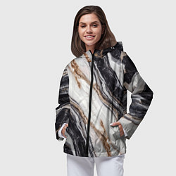 Ветровка с капюшоном женская Текстура жемчужный мрамор, цвет: 3D-черный — фото 2