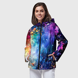 Ветровка с капюшоном женская Волшебная светящаяся дымка с цветами, цвет: 3D-черный — фото 2