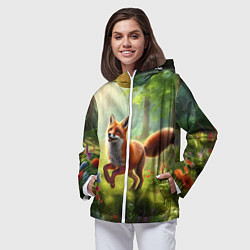 Ветровка с капюшоном женская Russian fox in a fabulous forest, цвет: 3D-белый — фото 2