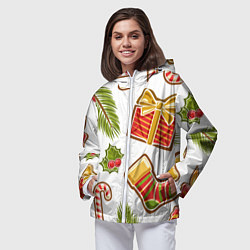 Ветровка с капюшоном женская Рождественский вайб, цвет: 3D-белый — фото 2
