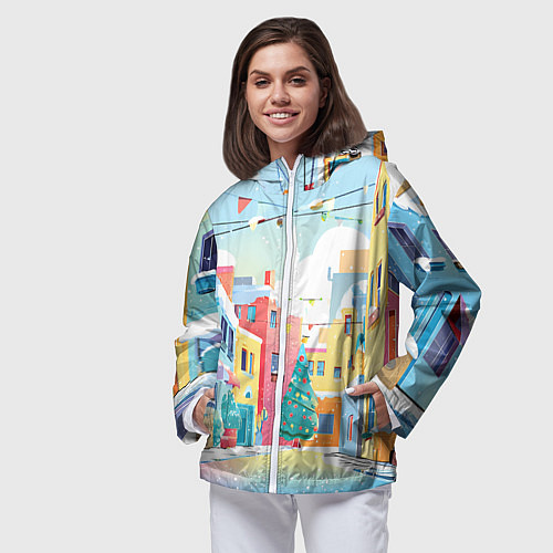 Женская ветровка Разноцветный новогодний дворик / 3D-Белый – фото 3