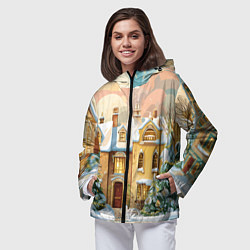 Ветровка с капюшоном женская Новогодний город, цвет: 3D-черный — фото 2