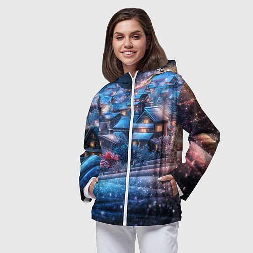 Женская ветровка Новогодний двор в блестках / 3D-Белый – фото 3